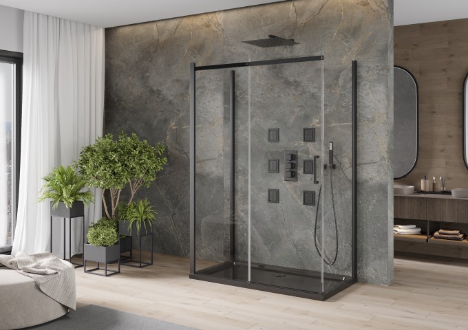 Cabină de duș modernă cu bazin negru