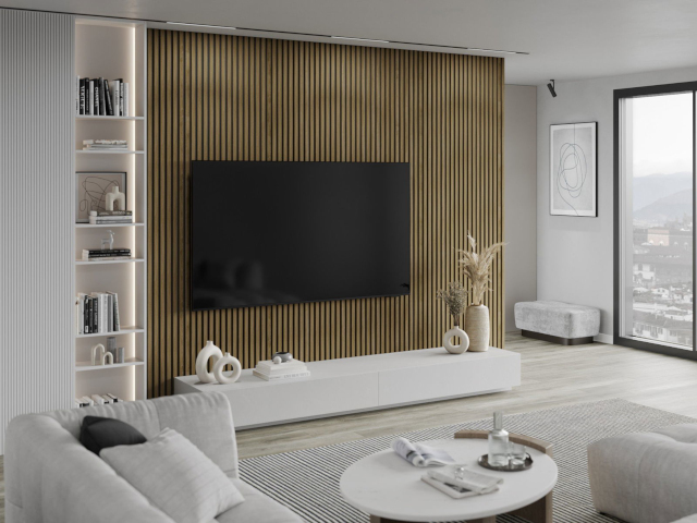 lamele din stejar natural în living