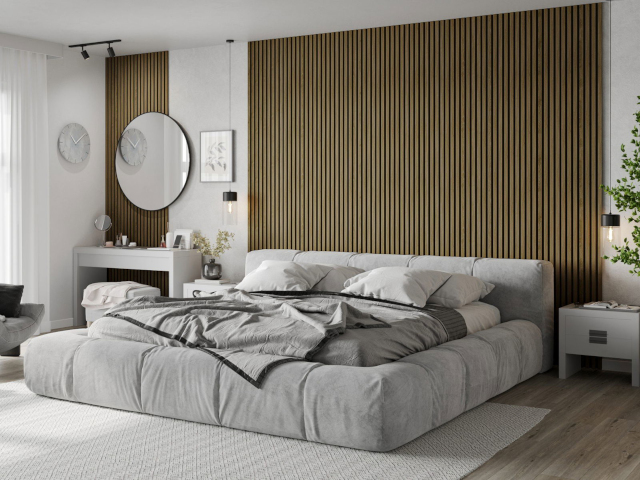 lamele din lemn de stejar în dormitor