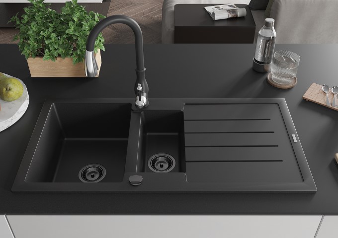 Chiuvete de granit cu baterie 1,5 compartimente cu scurgător