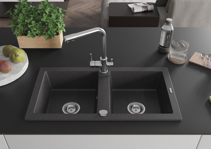 Chiuvete granit dubla cameră neagră