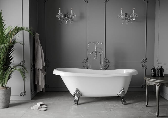 baie retro cu plăci imitând piatra