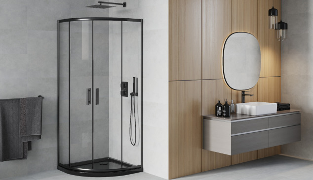 Cabină neagră semirotundă în stil minimalist