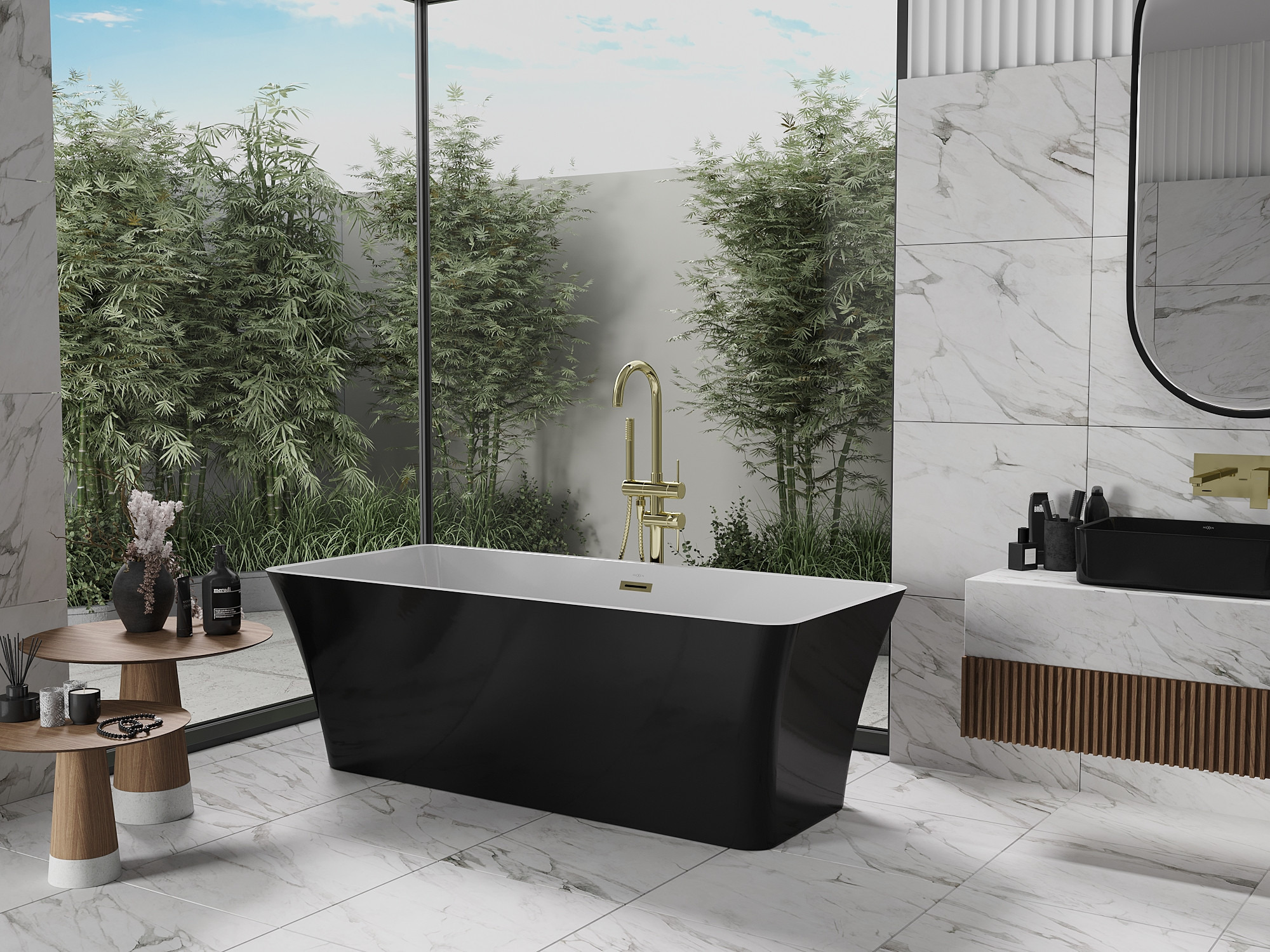 Combinarea negrului și auriului în baia de marmură