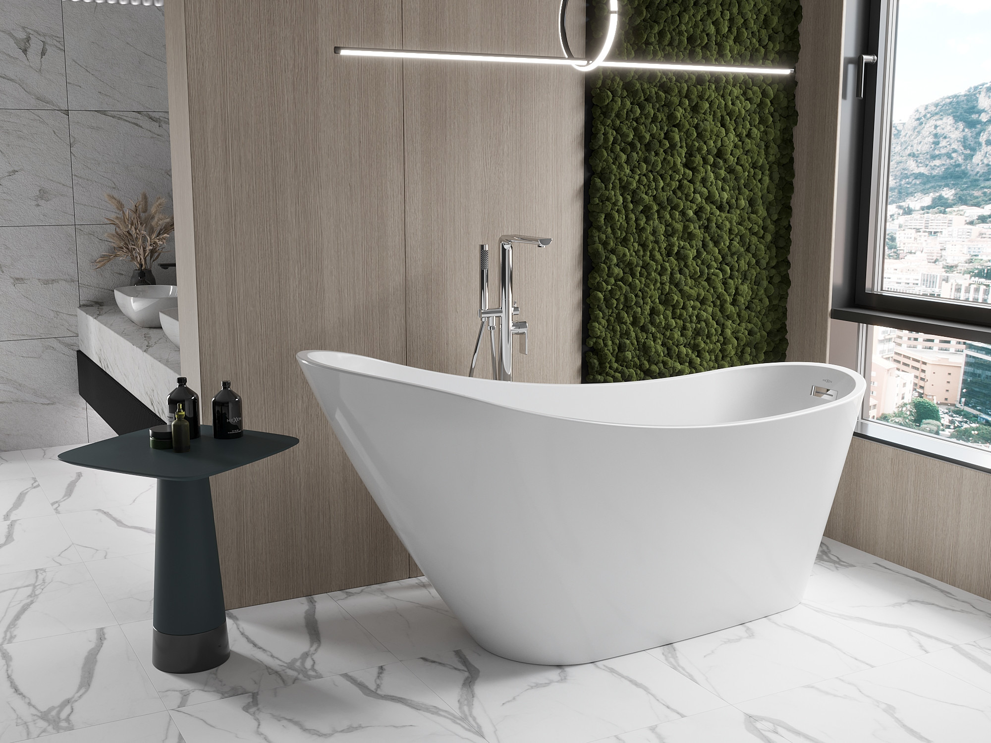 Baie confortabilă în culorile Pământului - perete de mușchi