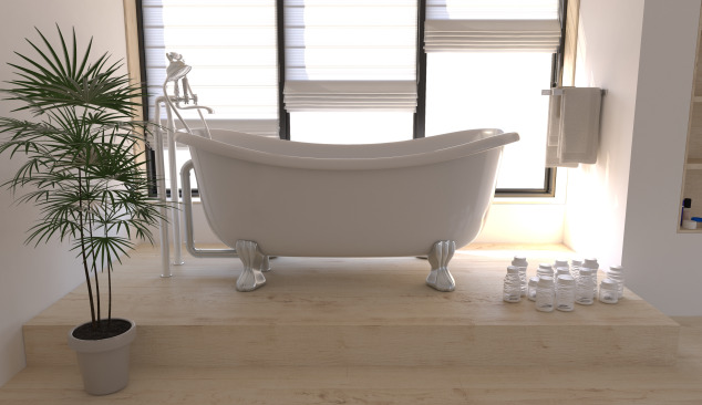 Parchet din lemn într-o baie albă