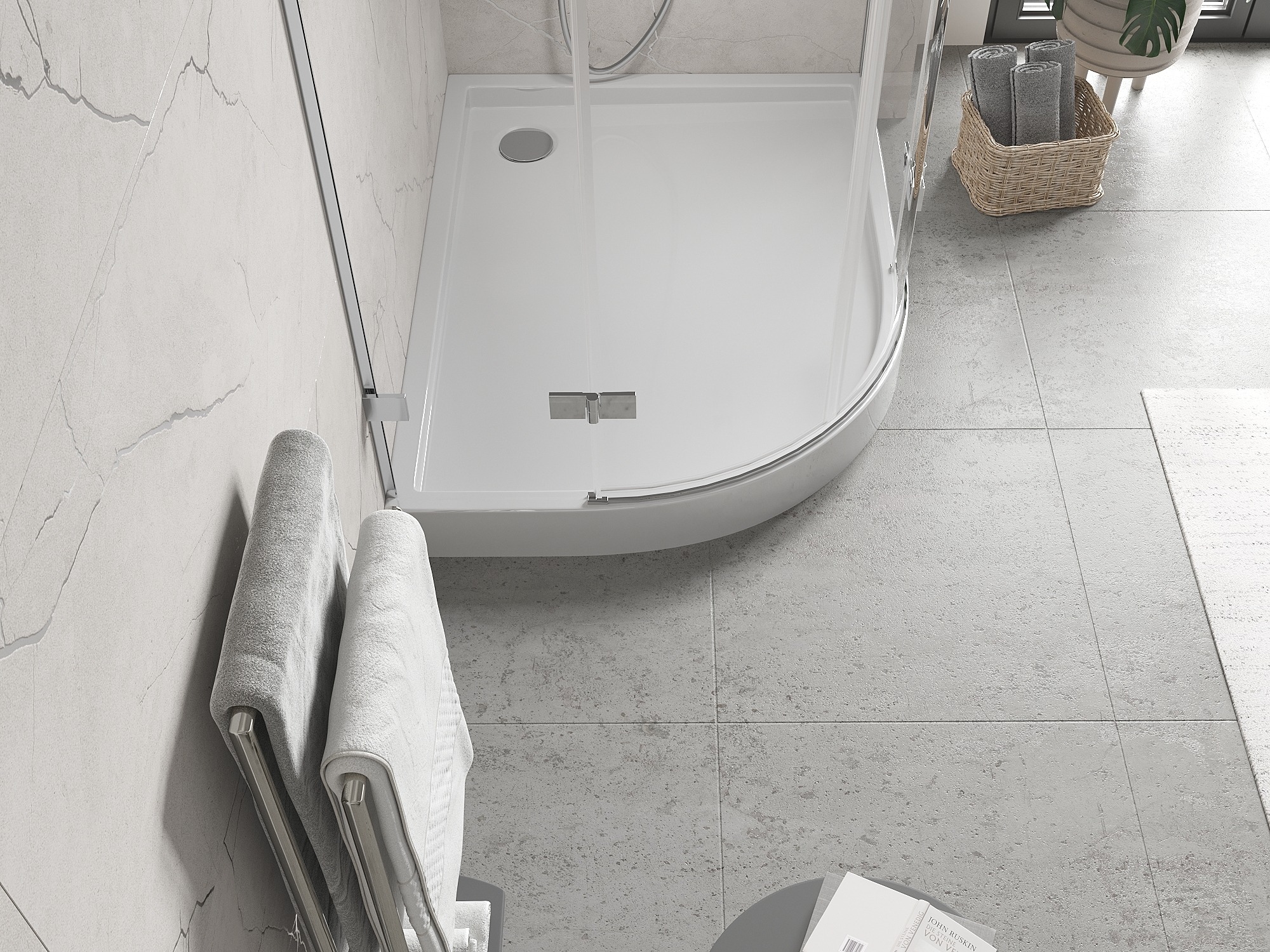 Cadă de duș asimetrică semi-circulară pentru baie