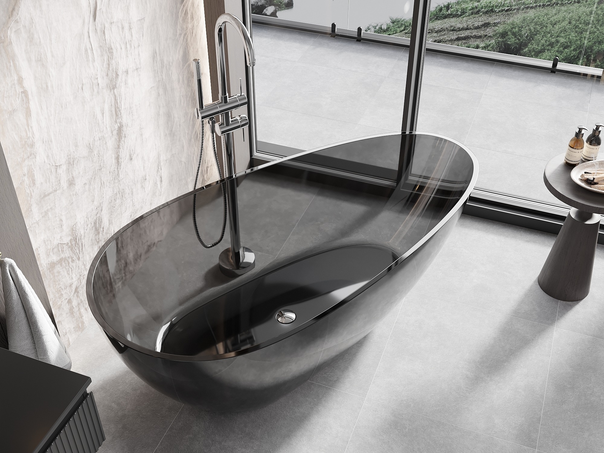 Cadă transparentă din rășină în baie