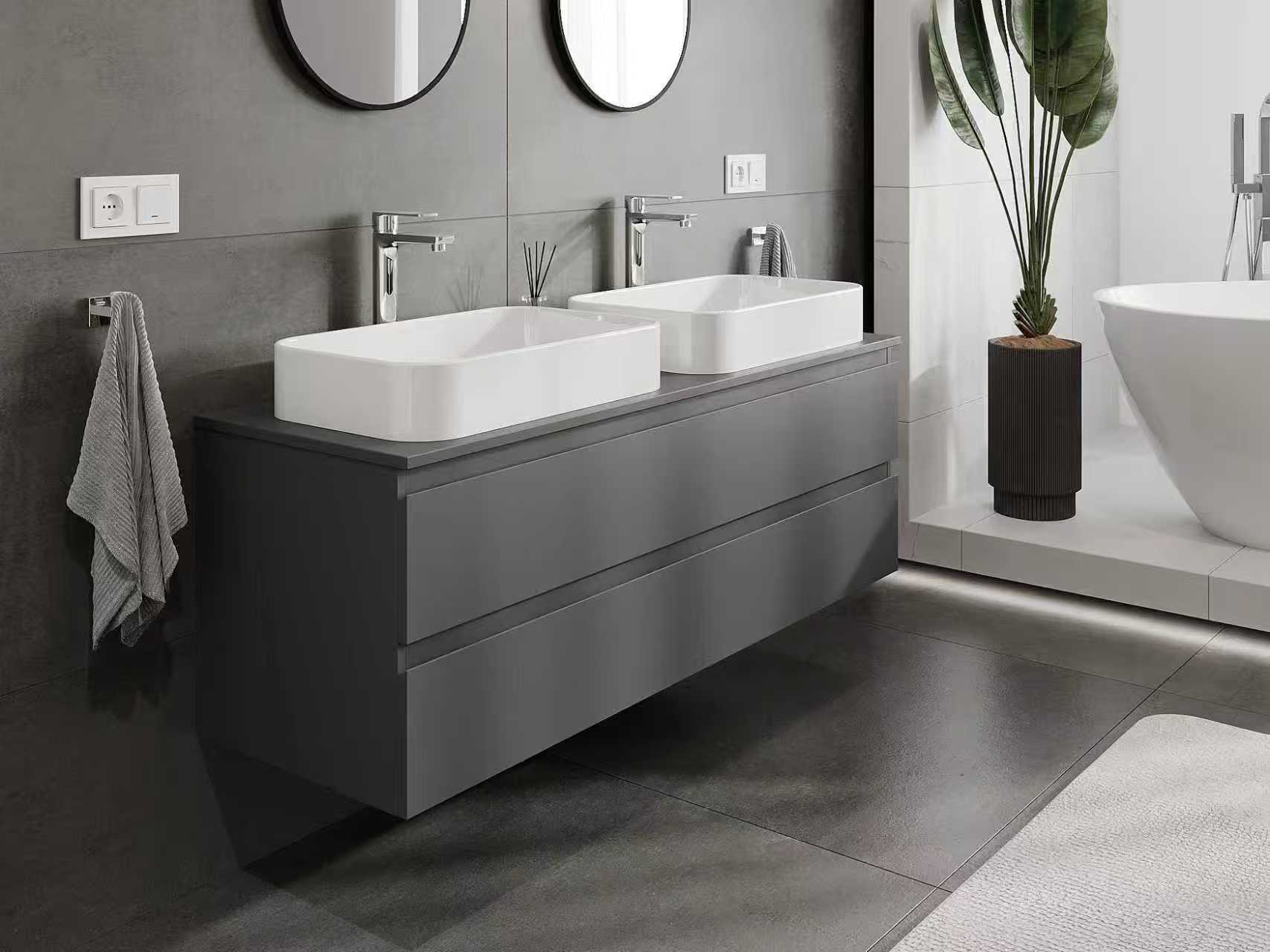 Dulap de baie antracit cu două lavoare