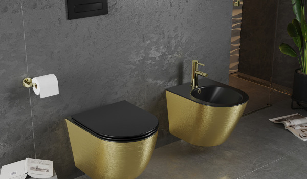 Ceramica neagră și aurie pentru baie